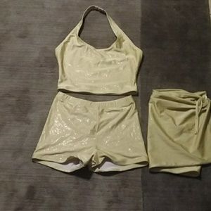 Vintage gold bathing suit w/ skirt
